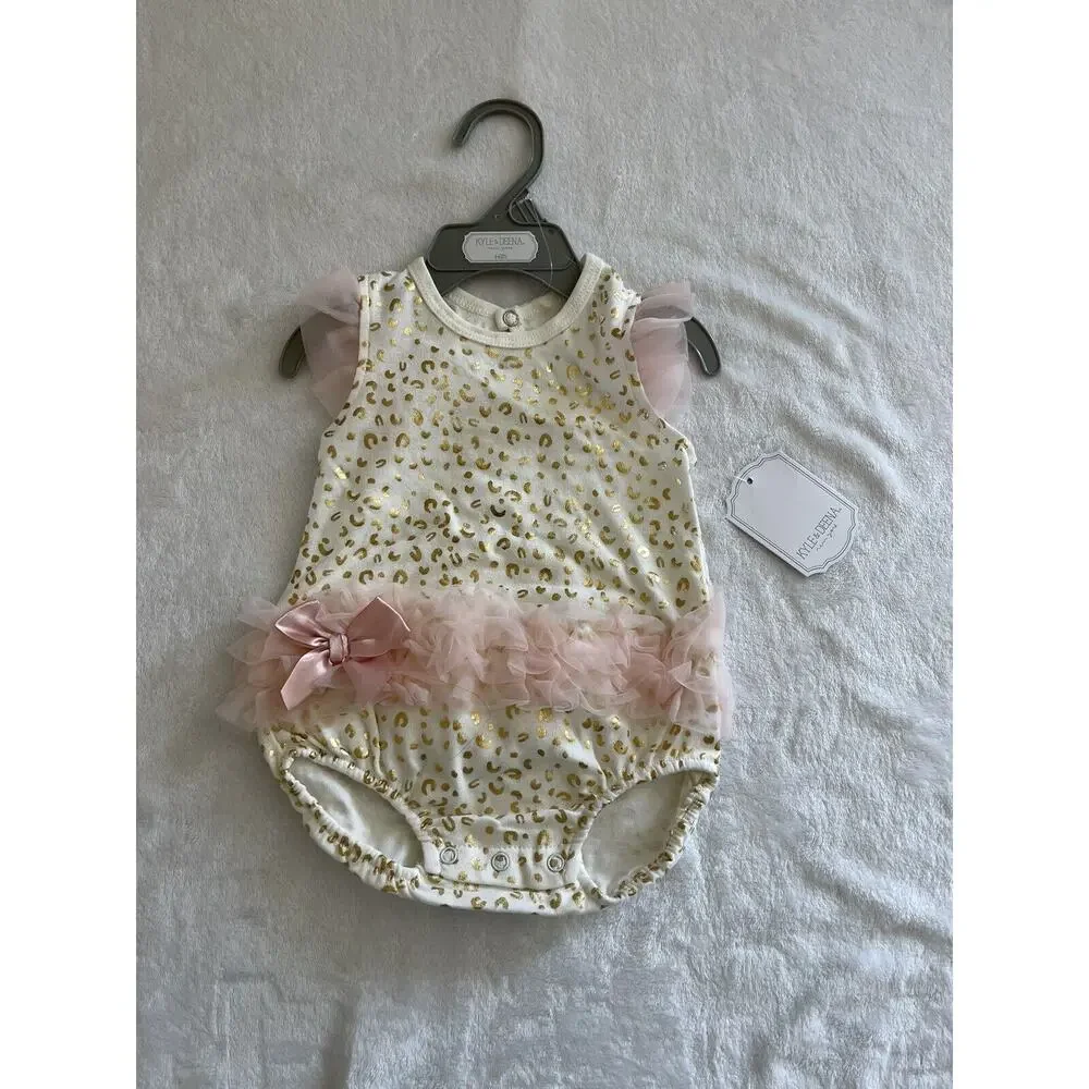Kyle & Deena Baby Girls Bubble Romper 3-6M White Gold Hearts Pink Peach Tutu NEW